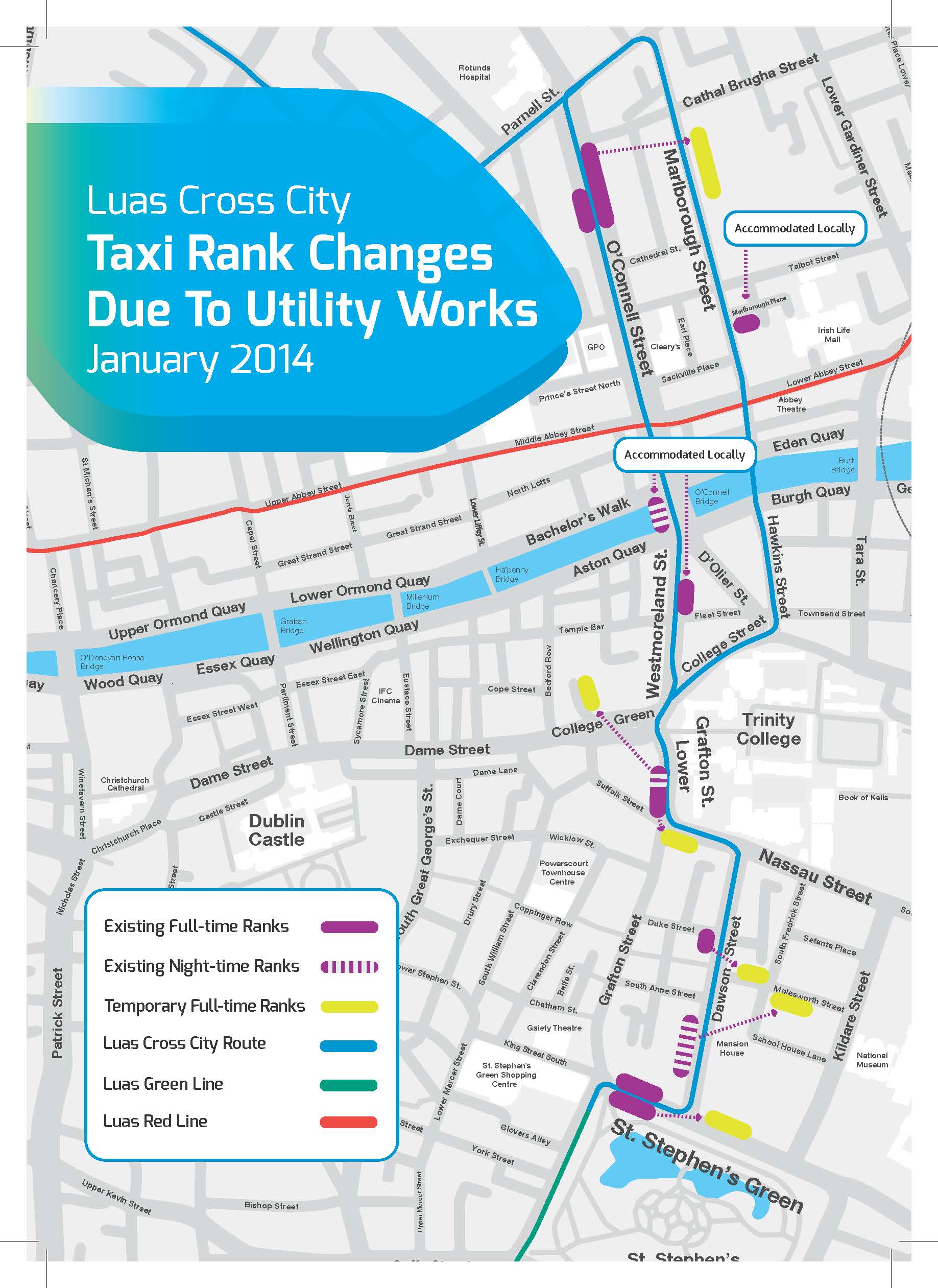 Luas Cross City Taxi Rank Changes Map. Luas Cross City Works Dublin National Transport luas cross city taxi rank changes map. luas cross city works dublin national transport