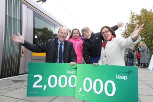 NTA CELEBRATES SALE OF TWO MILLIONTH LEAP CARDS…Sunday 13 November, 2016 -Dundrum Luas Stop.. Shane Ross TD, Minister for Transport, Tourism and Sport and Anne Graham CEO of the National Transport Authority today joined Jude Davis, 9 from Finglas and Meaghan Dunne (7) from Ashtown, to mark the sale of the 2millionth Leap Card. The 2 Millionth card was sold in recent days, less than five years since the first one was rolled out in 2011.Pic Maxwells Dublin No Fee Pic more info contact Q4 PR Nora Eastwood 087 1754149