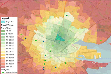 Figure of walk times for access to Primary Schools in Dublin