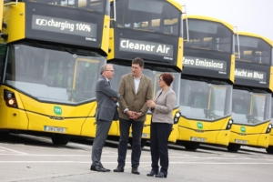 Zdro Emissions Bus with Minister Eamon Ryan CEO NTA Anne Graham and Stephen Kent, Chief Executive Officer, Bus Éireann