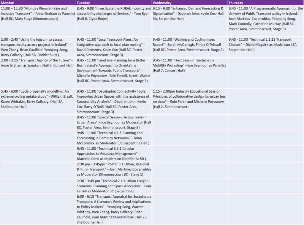 TRA conference Schedule of NTA speakers and presenters and moderators