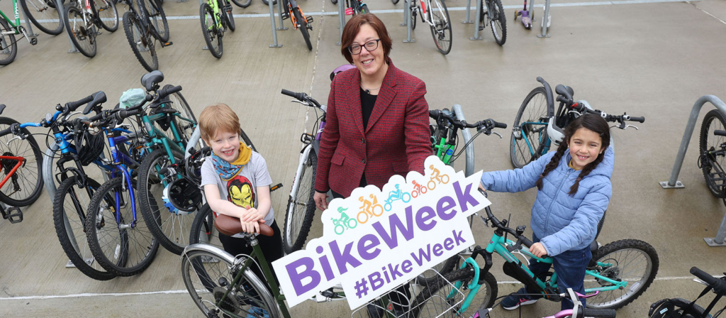 NTA Anne Graham at Bikeweek with 2 children on bicycles