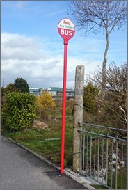 Typical bus stop pole and flag design dating from 1970s-80s