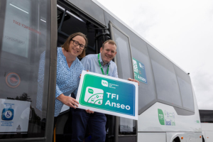 the launch of the National Transport Authority's & Local Link Kerry TFI Anseo Pilot in Killarney are L to R: Blathin McElligott, Head of Corporate Services at the National Transport and TFI Local Link Kerry General Manager Alan O’Connell