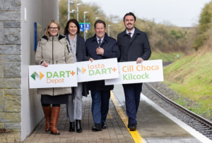 DART plus to be extended to Kilcock - on sheltered platform with Anne Shaw, NTA, Mary Considine, Iarnród Éireann, Darragh O’Brien, Minister for Transport, Sean Canney Minister of State (Rail)
