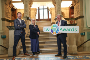 Minister of State S&eacute;an Canney NLI CEO Dr. Audrey Whitty, and NTAs John O'Flynn celebrate 150th Smarter Travel Mark