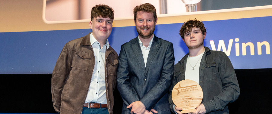 2026 Smarter Travel Student Awards winners being presented their award