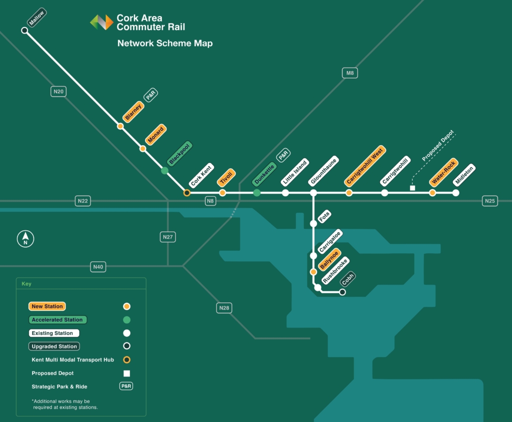Cork Commuter Rail Programme CACR map