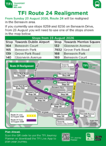 TFI Route 24 Realignment map and stops impacted
