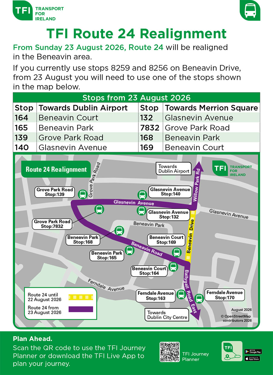 Route 24 bus service extended to Beneavin Road