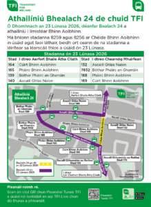 athailiniu bhealach 24 de chuid TFI ( TFI Route 24 Realignment map and stops impacted )